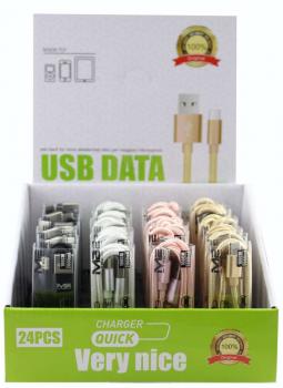 USB Type-C Kabel  1m HANF SEIL FAST&QUICK CHARGER 4/f 2400mA Charge&Sync im 24er
